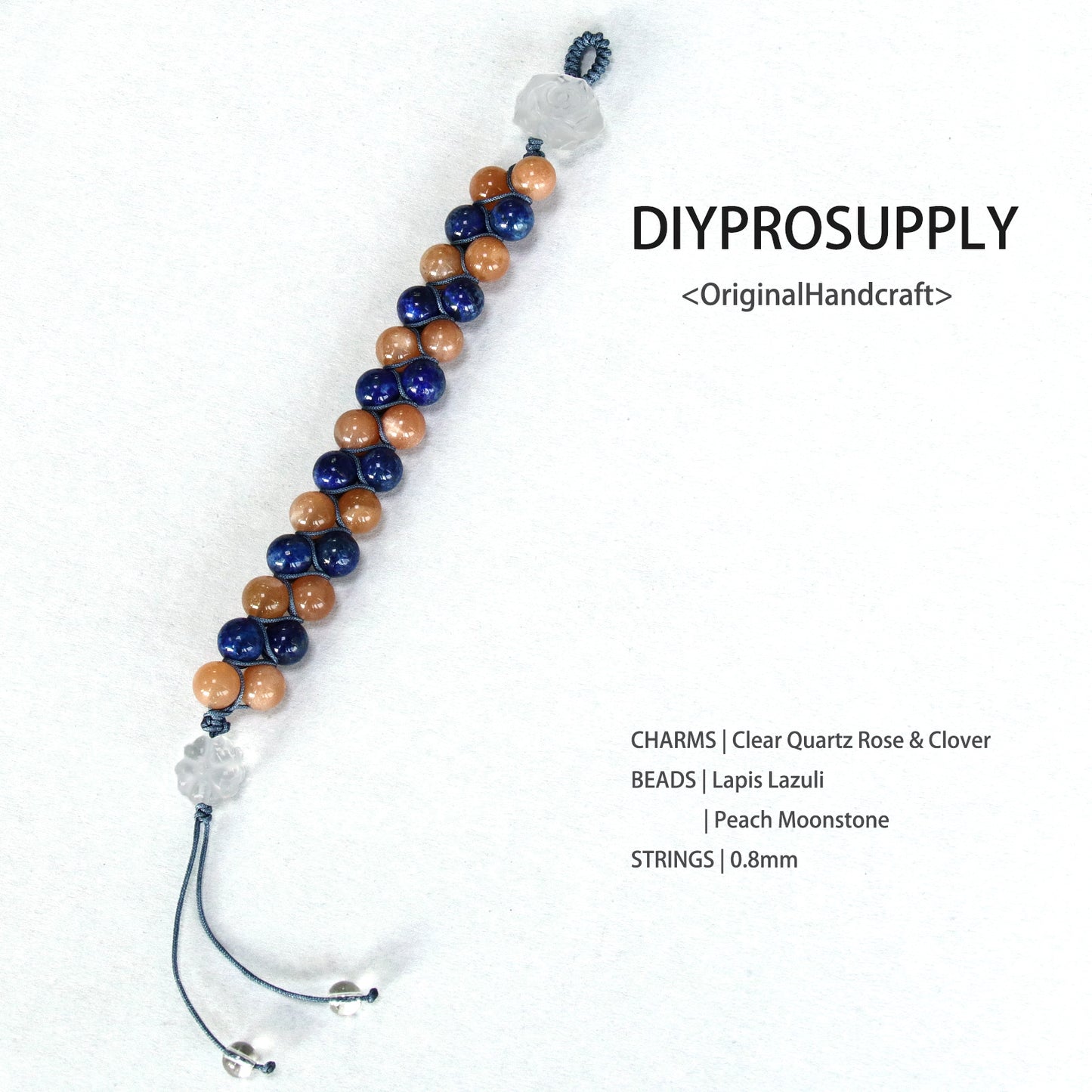 DB816 Peach Moonstone and Lapis Lazuli Beaded Bracelet