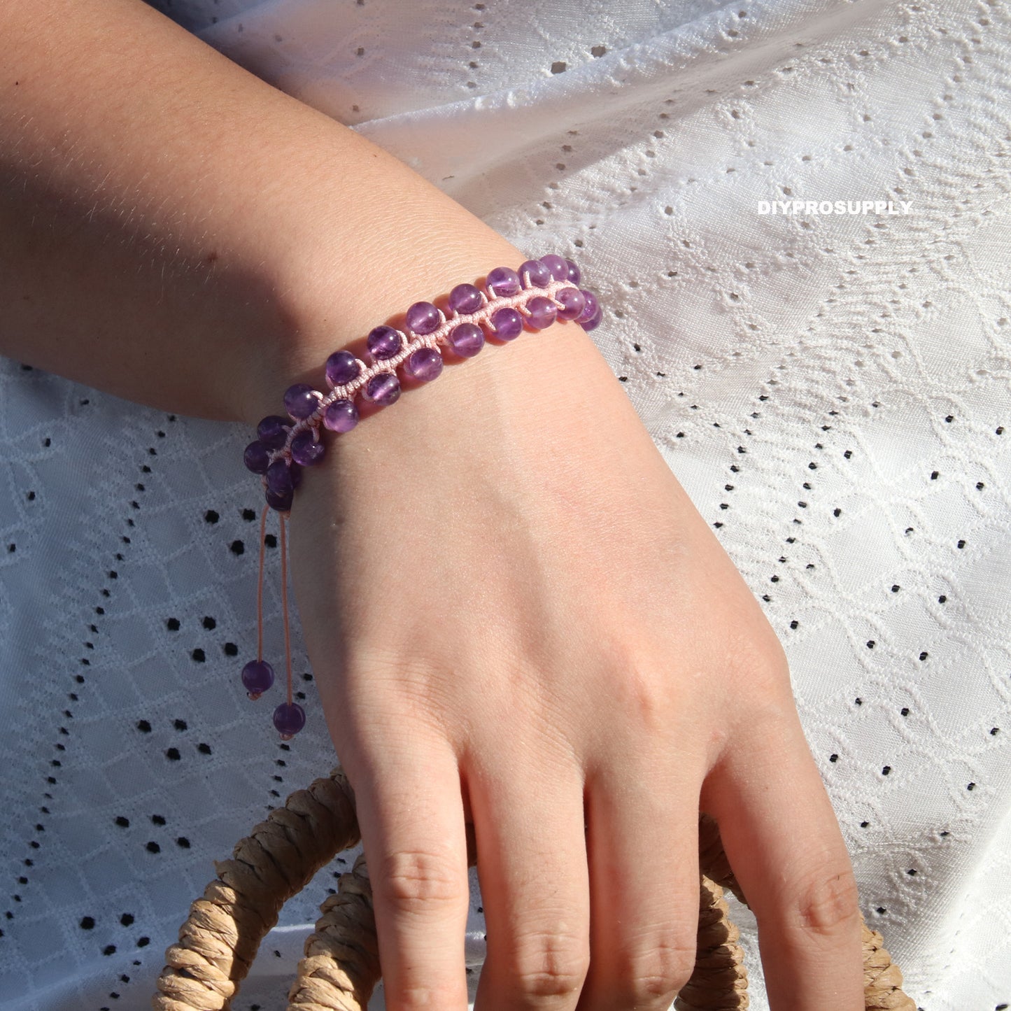 DB606 Amethyst Beaded Bracelet for Women Girls
