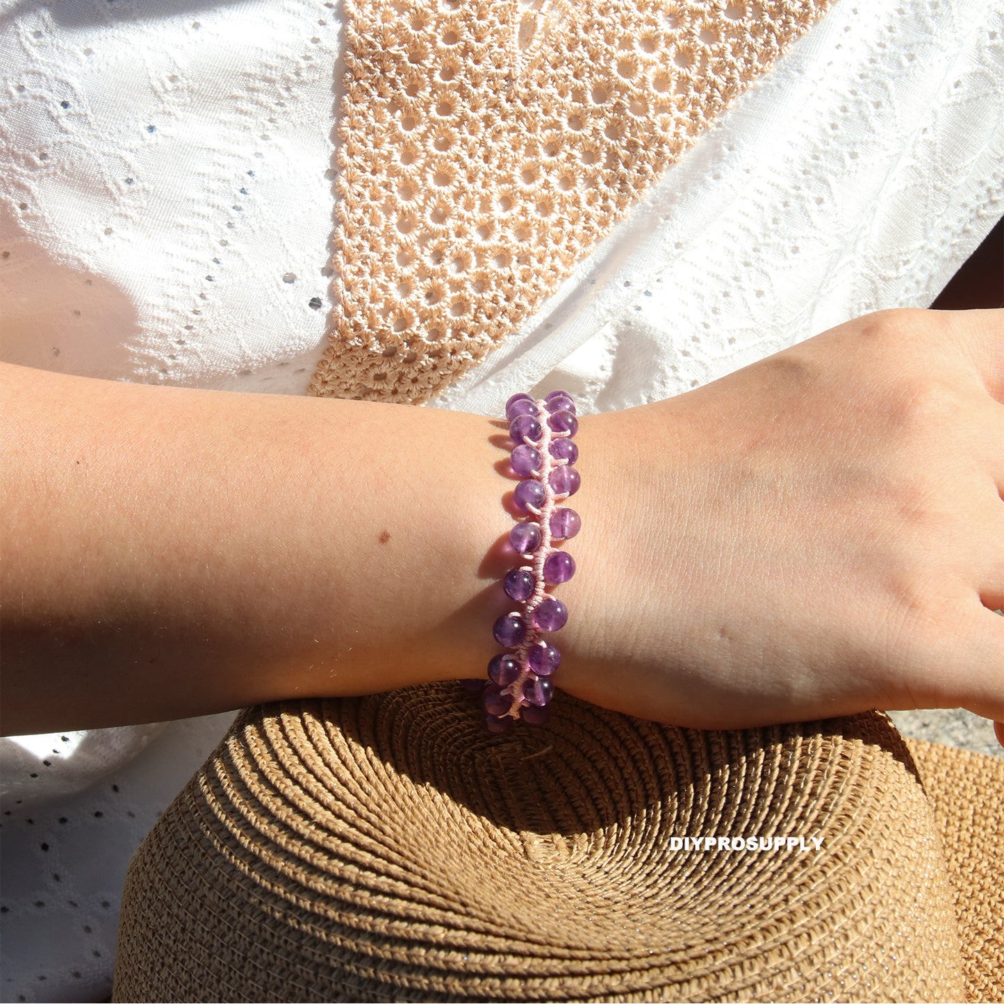 DB606 Amethyst Beaded Bracelet for Women Girls