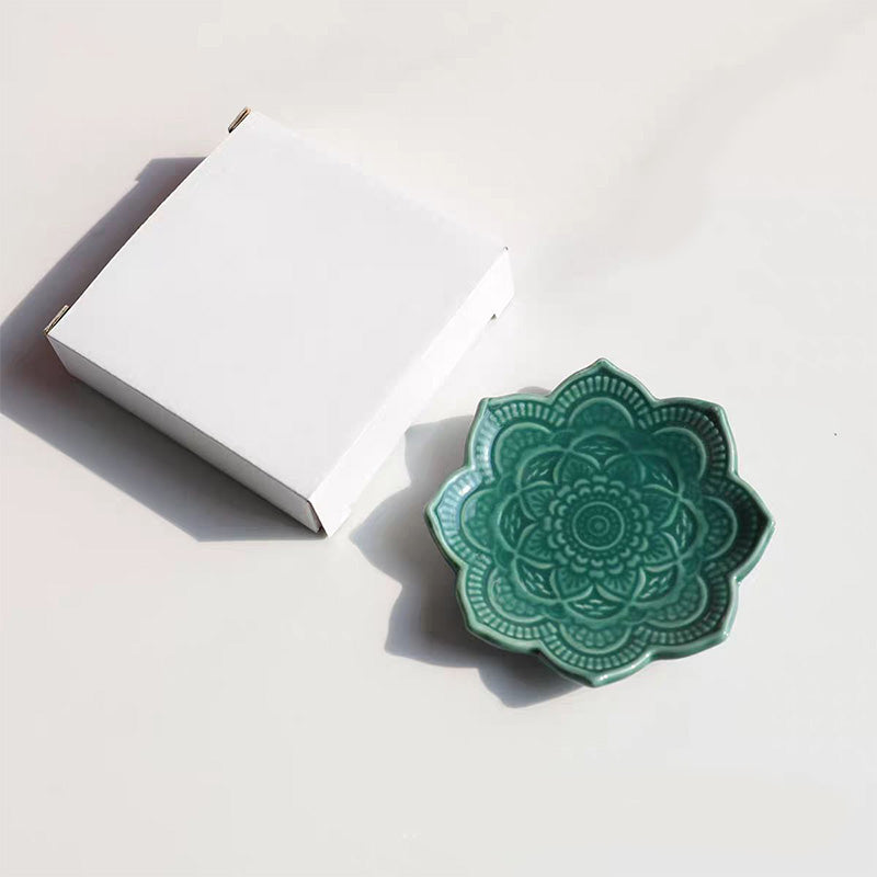 Lotus Plate Porcelain Dish Ceramic Jewelry Tray for Rings, Trinket Holder, Desk Decor Organizer