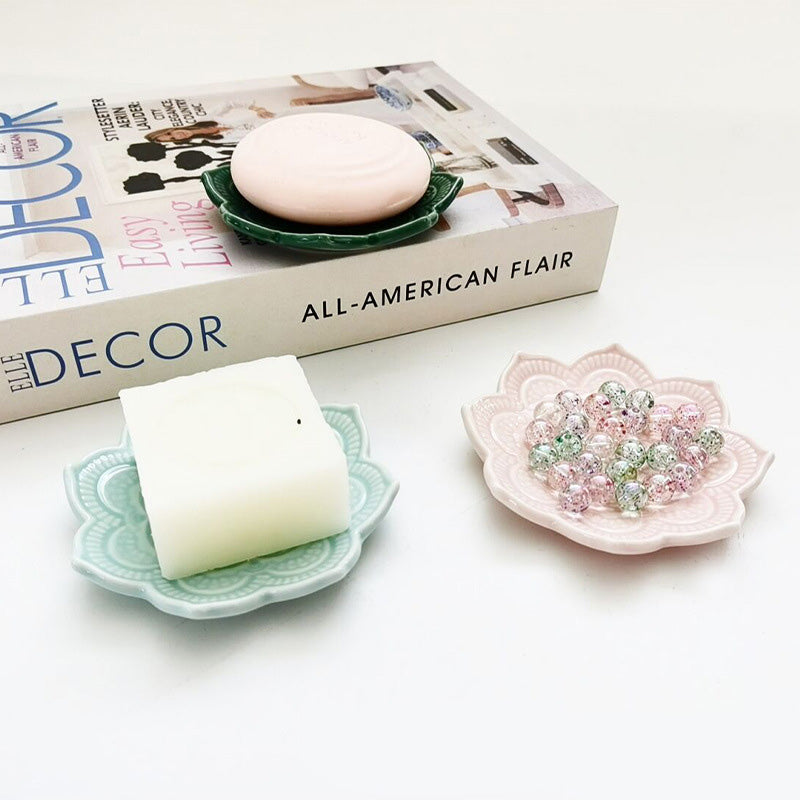 Lotus Plate Porcelain Dish Ceramic Jewelry Tray for Rings, Trinket Holder, Desk Decor Organizer
