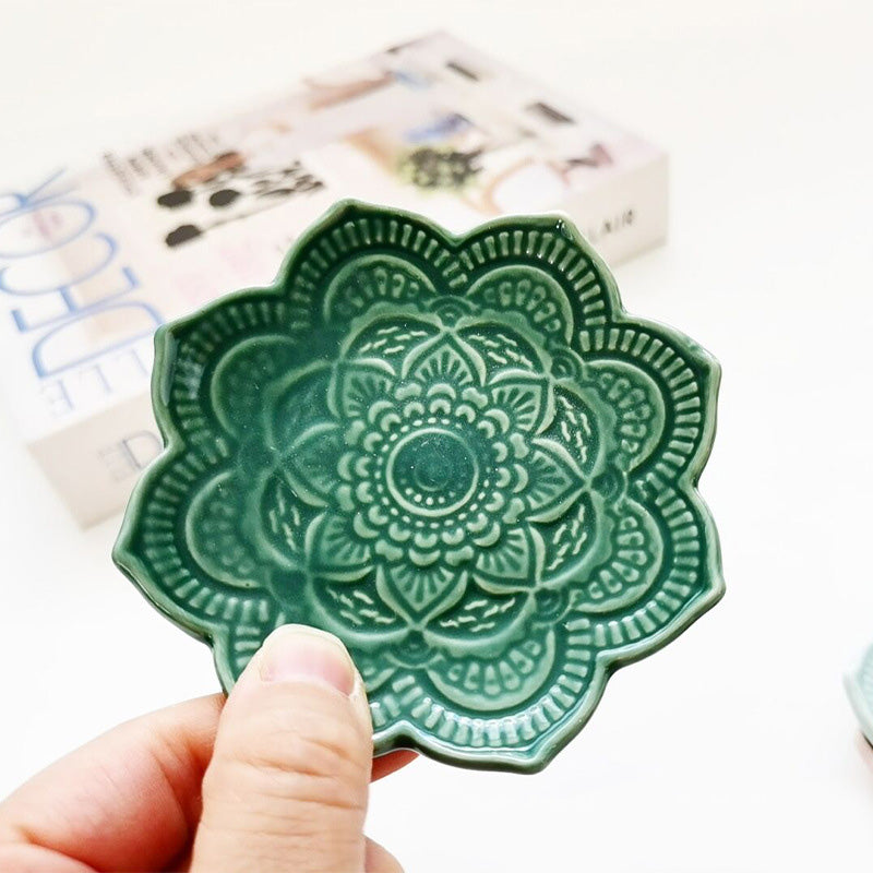 Lotus Plate Porcelain Dish Ceramic Jewelry Tray for Rings, Trinket Holder, Desk Decor Organizer