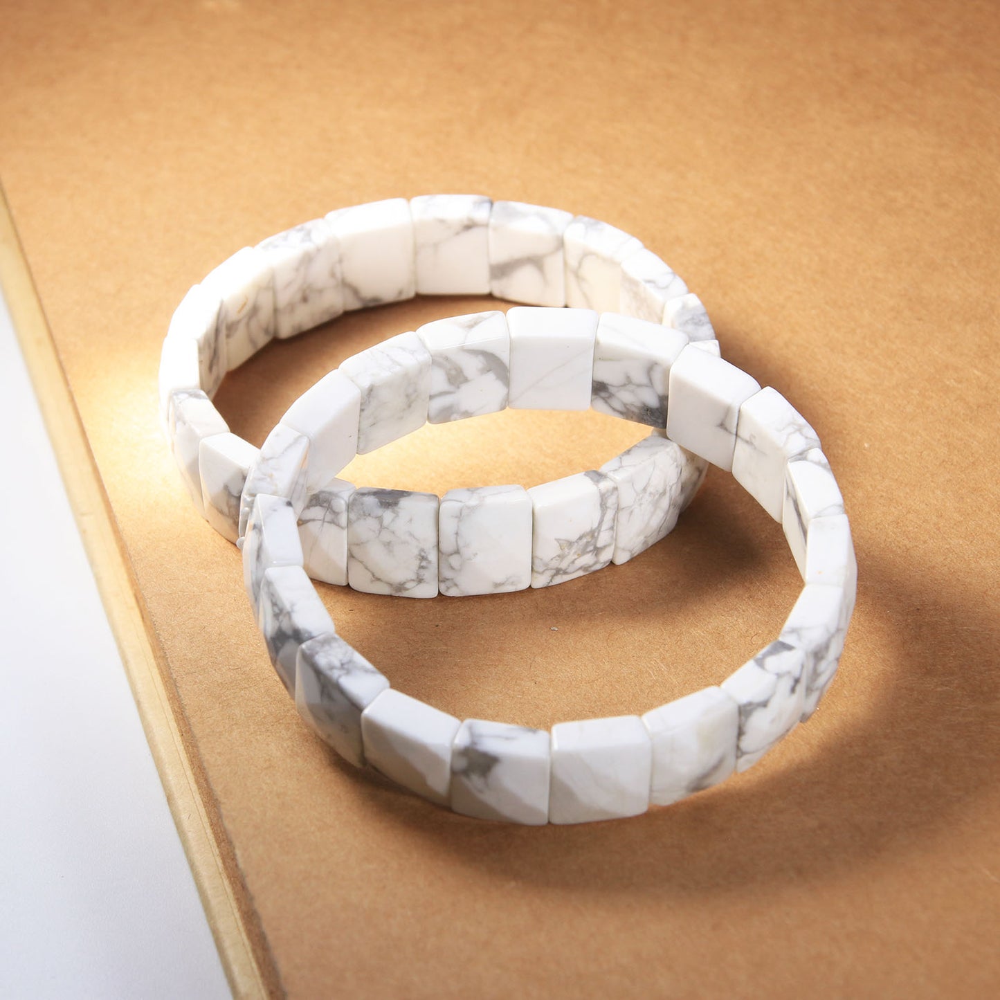 Natural Howlite Flat Bead Bangle