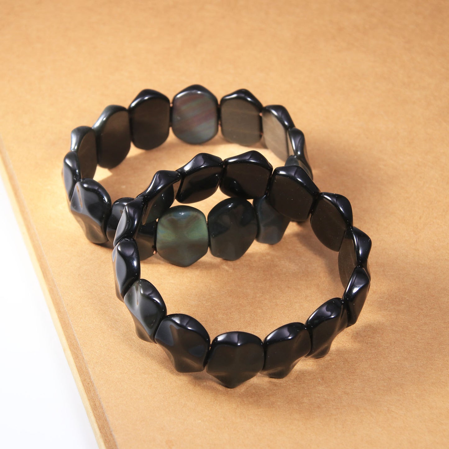 Natural Rainbow Obsidian Cross Engrave Shield Bracelet Bangle