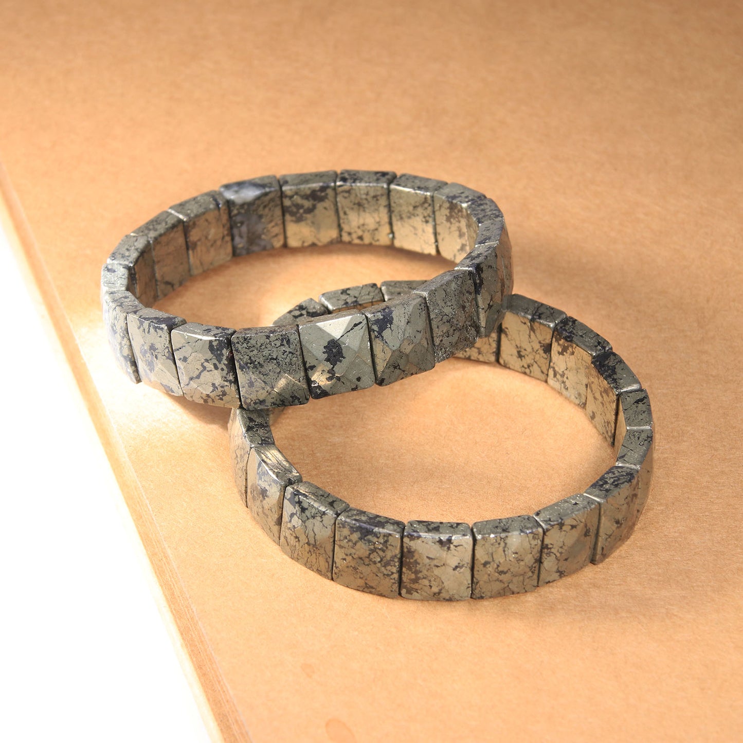 Natural Stone Pyrite Flatbeads Bangle