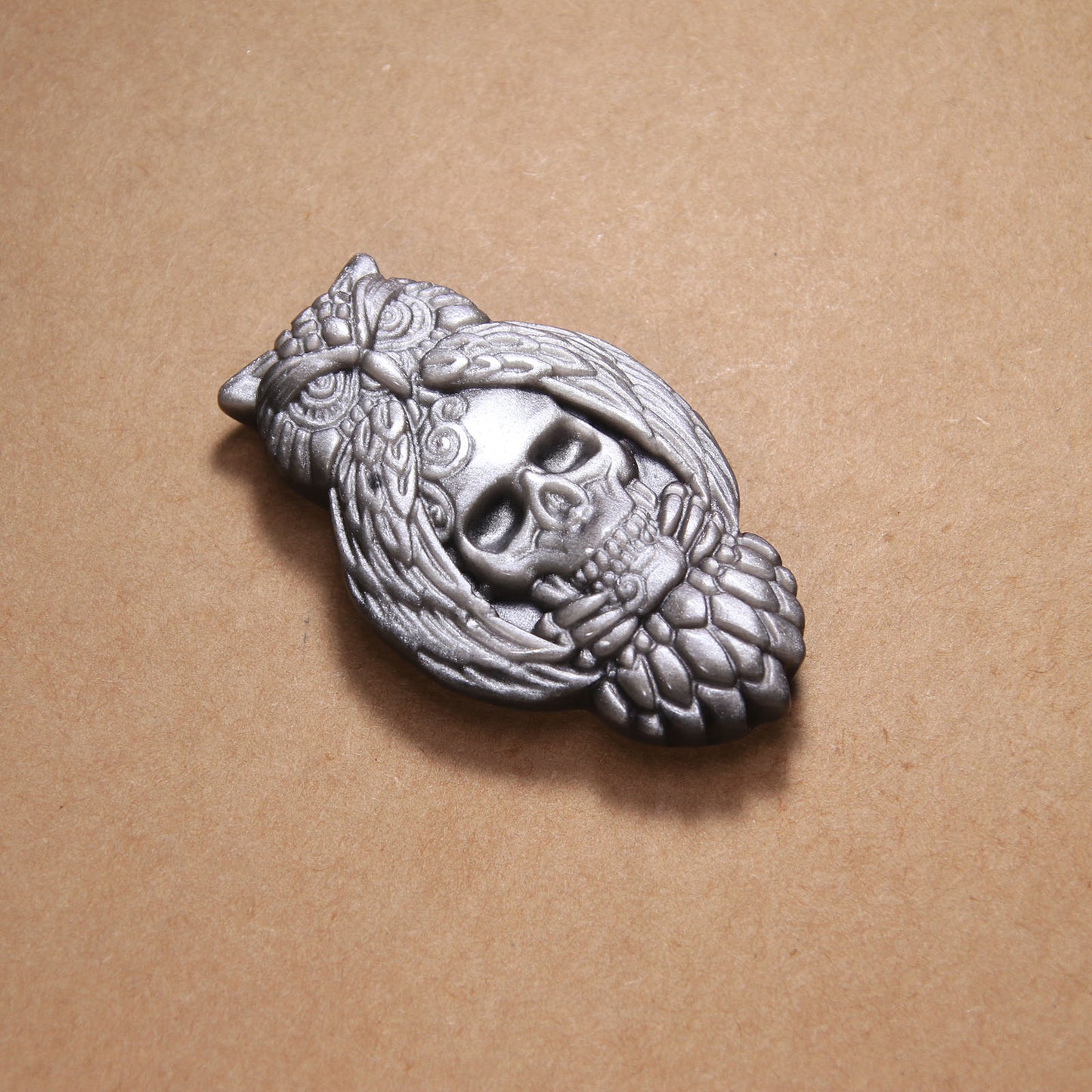 Natural Stone Silver Skull Owls Pendant