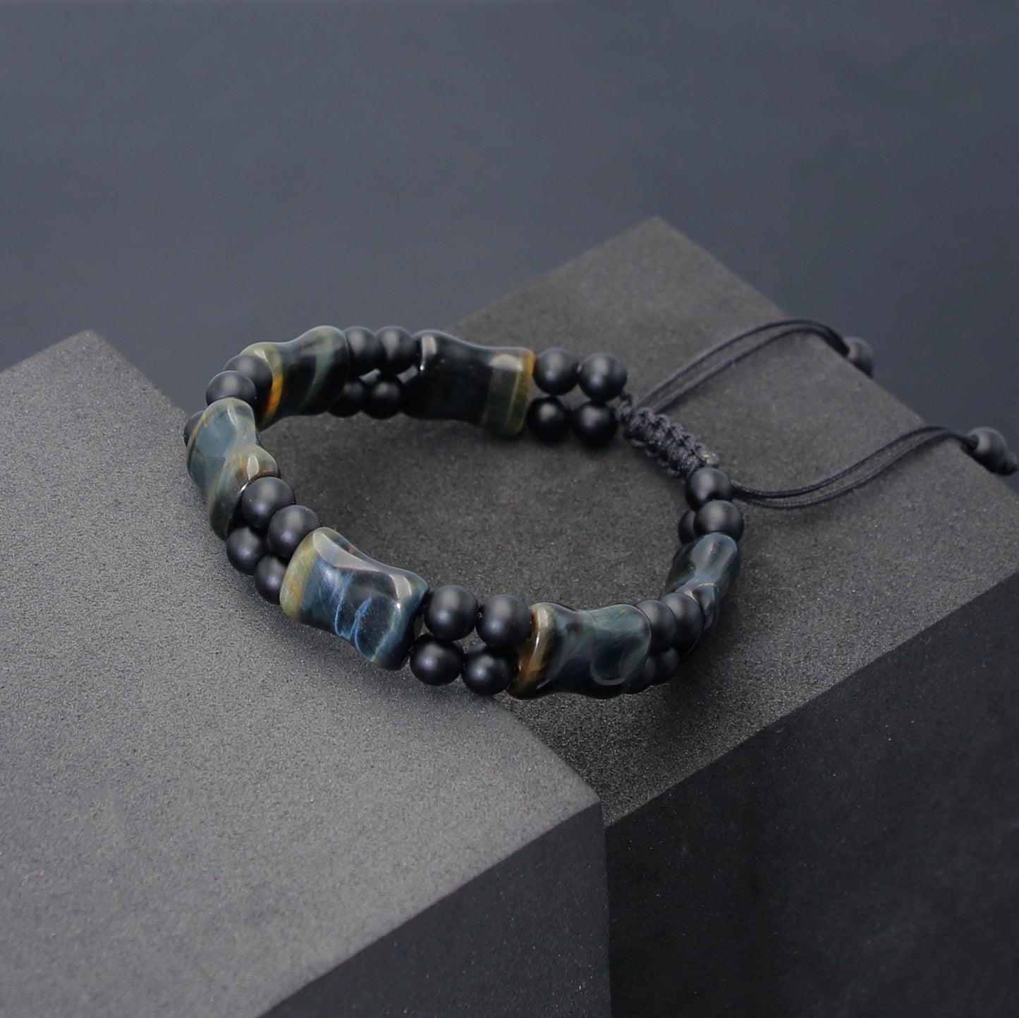 Handmade Tiger Eye Black Onyx Stone Beads Prayer Mala Beads Bracelet for Men