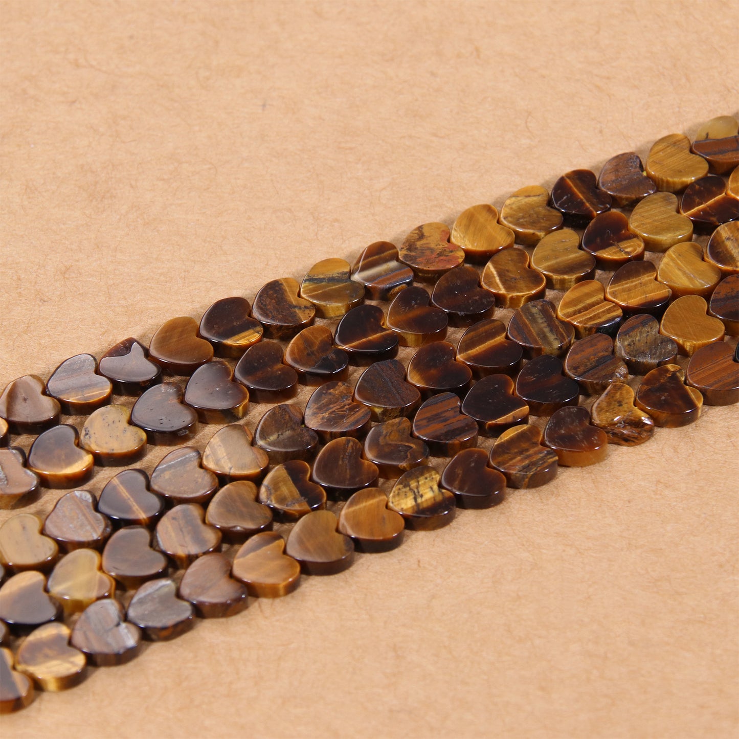 Premium Tiger's Eye Heart Beads - Bold Striped Crystal Craft Beads for Artisan Jewelry