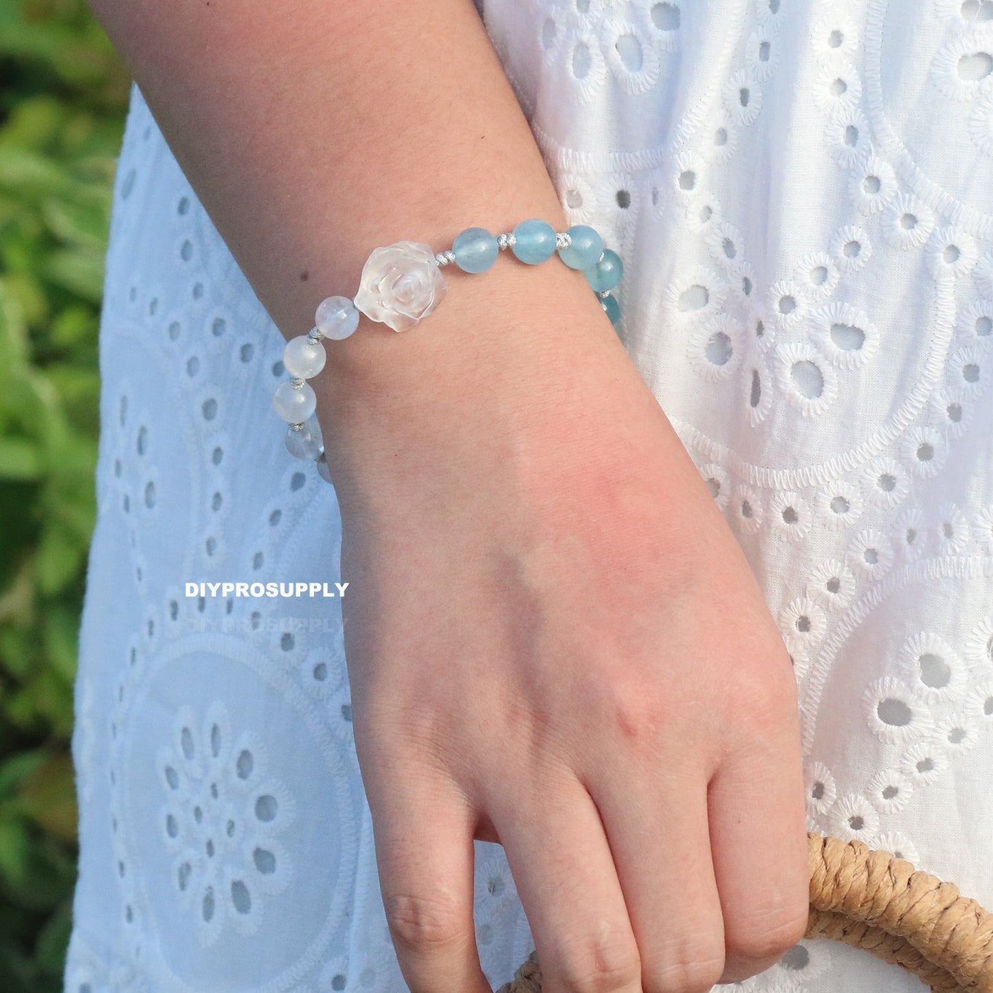 SB801 Aquamarine and Moonstone Rose Bracelet