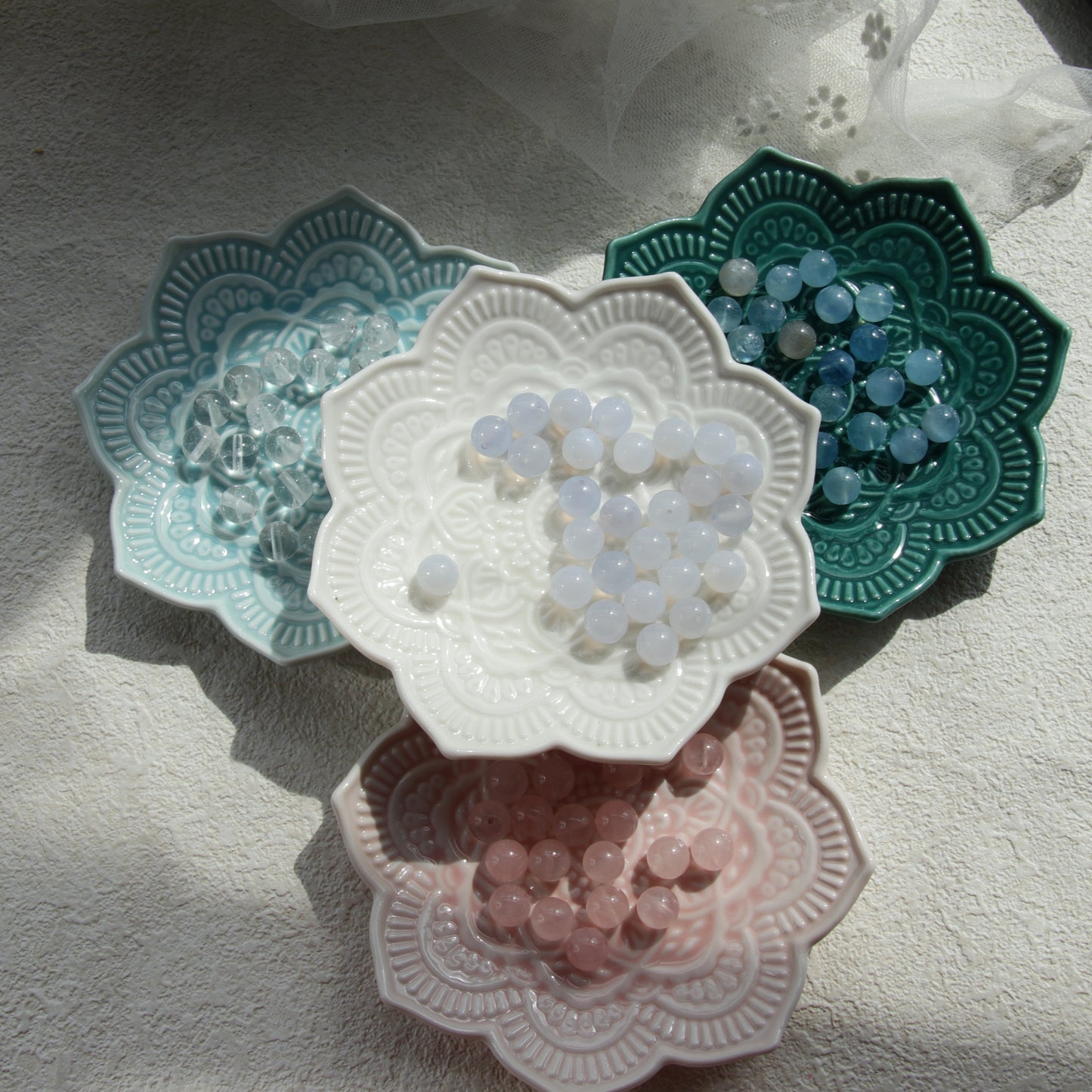 Lotus Plate Porcelain Dish Ceramic Jewelry Tray for Rings, Trinket Holder, Desk Decor Organizer