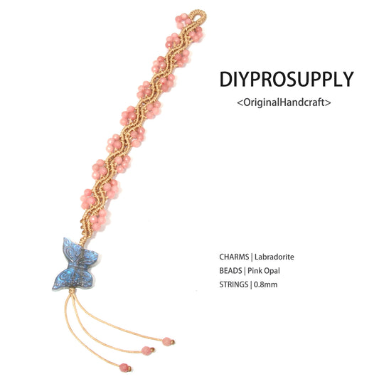 Pink Opal Macramé Bracelet | Labradorite Butterfly Charm