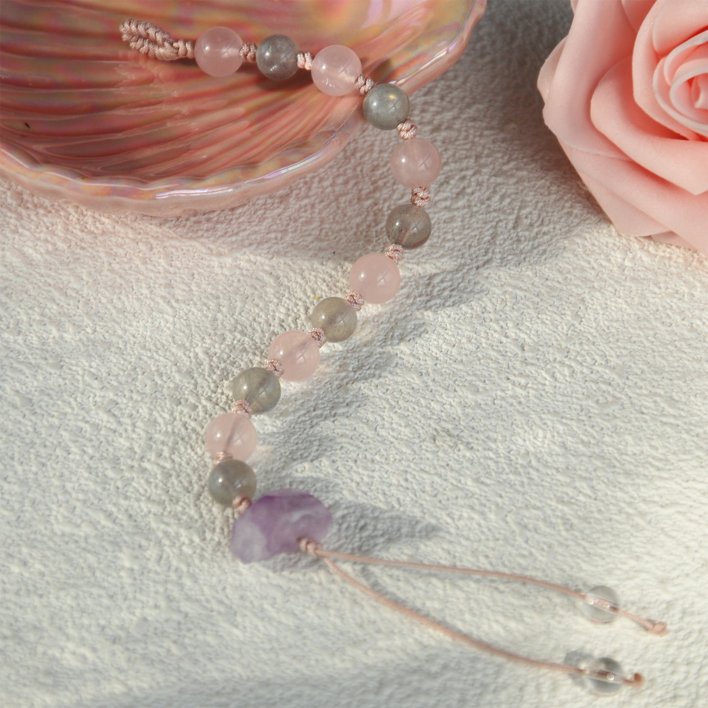 SB809 Pink Quartz & Labradorite Bracelet for Women Girls