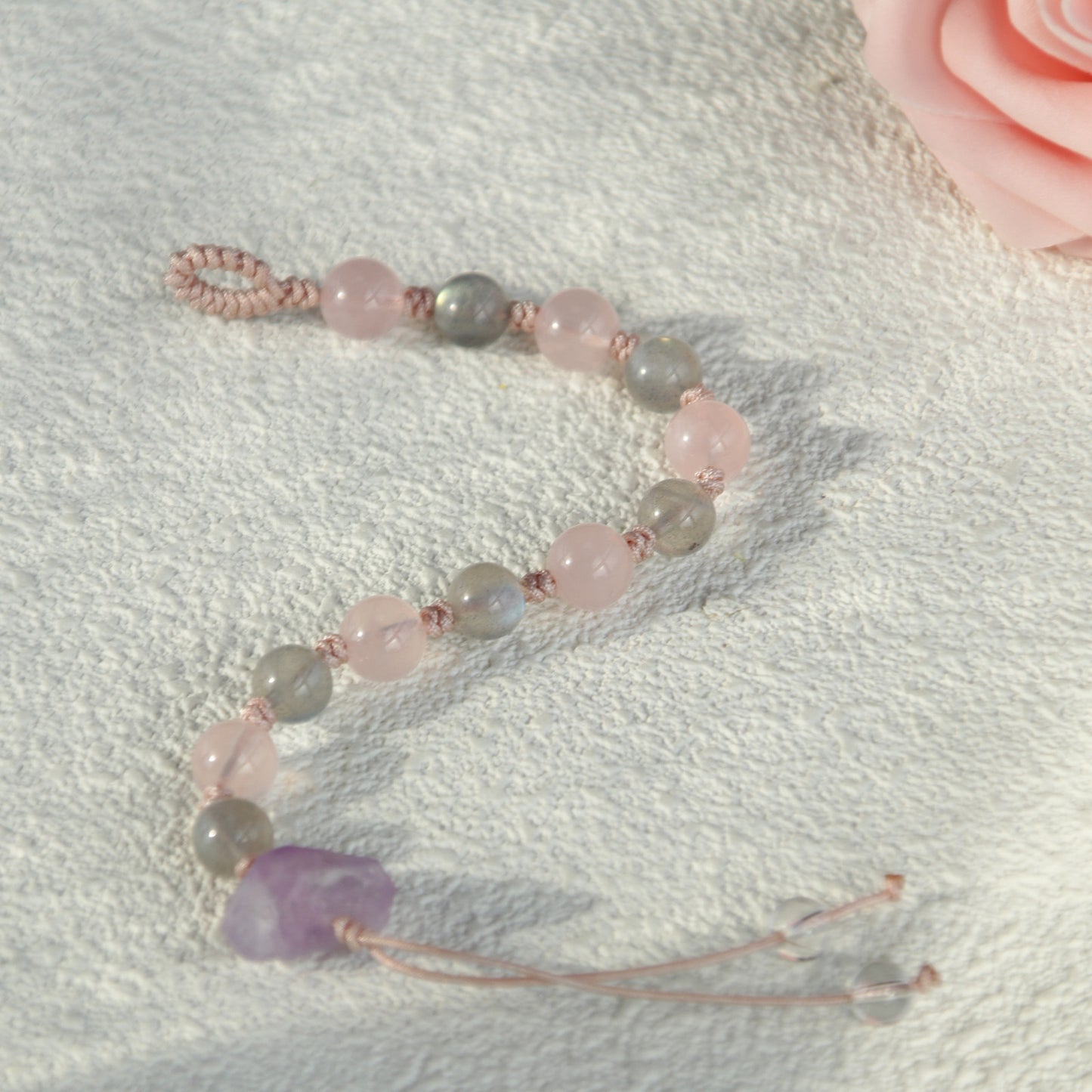 SB809 Pink Quartz & Labradorite Bracelet for Women Girls