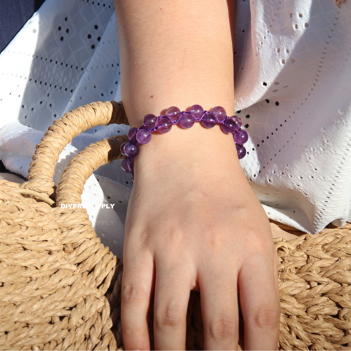DB606 Lavender Amethyst Double Beads Bracelet for Women Girls
