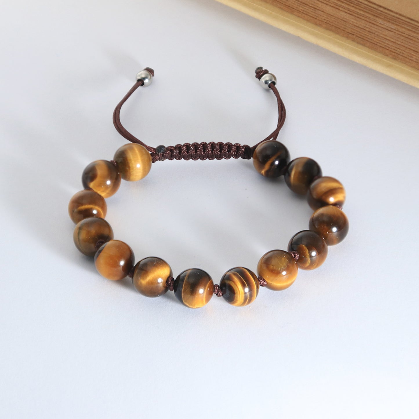 Handmade Tigers Eye Beads Bracelet 10mm With Vajra Knot, Adjustable Bracelet 6.5"