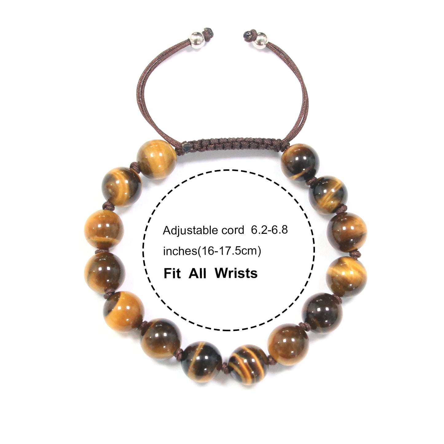 Handmade Tigers Eye Beads Bracelet 10mm With Vajra Knot, Adjustable Bracelet 6.5"