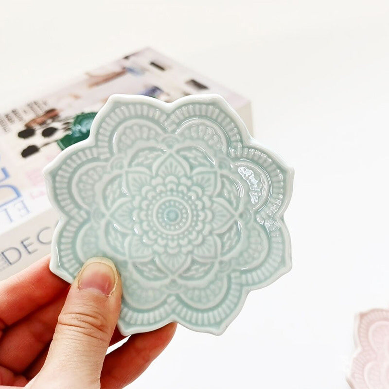 Lotus Plate Porcelain Dish Ceramic Jewelry Tray for Rings, Trinket Holder, Desk Decor Organizer