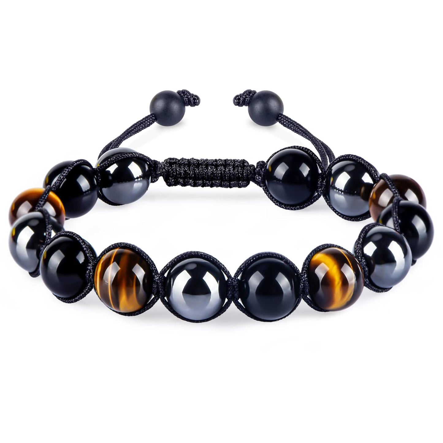 10mm Natural Beaded Triple Protection Bracelet for Men
