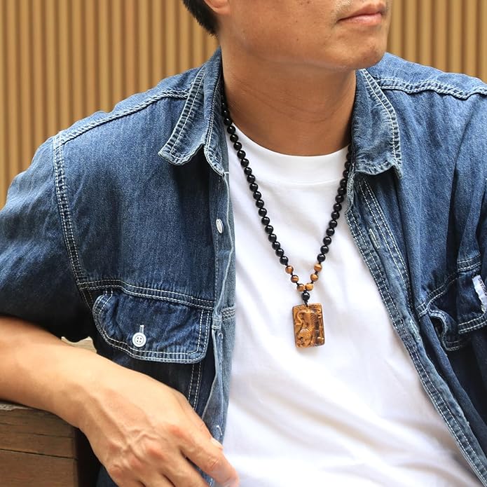 PN001 Tiger Eye Beads Necklace for Men Son
