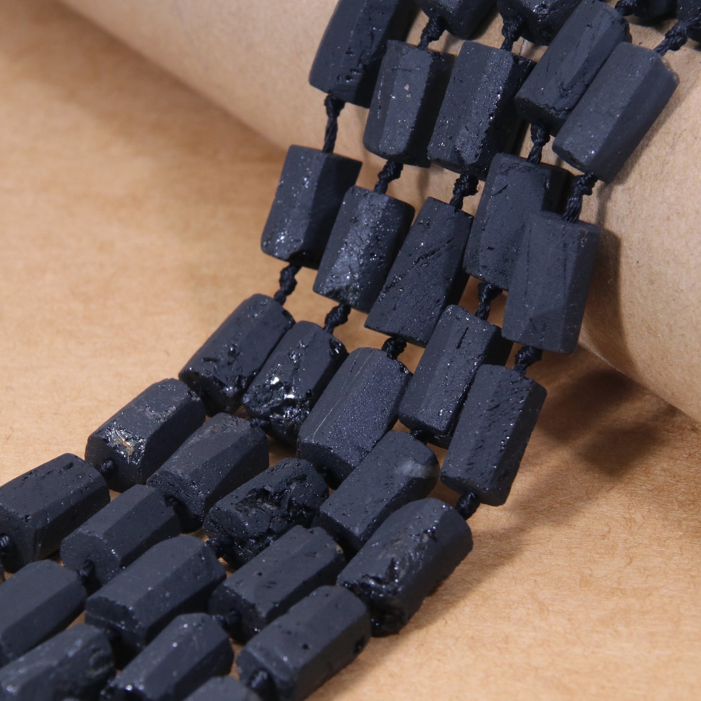 Raw Black Tourmaline Tube Beads - Natural Crystal Energy Jewelry Supplies