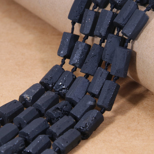 Raw Black Tourmaline Tube Beads - Natural Crystal Energy Jewelry Supplies