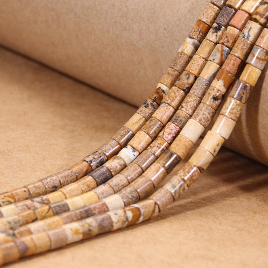 Eye-Catching Pictured Stone Columnar Beads - Semi-Precious Creative Craft Essentials