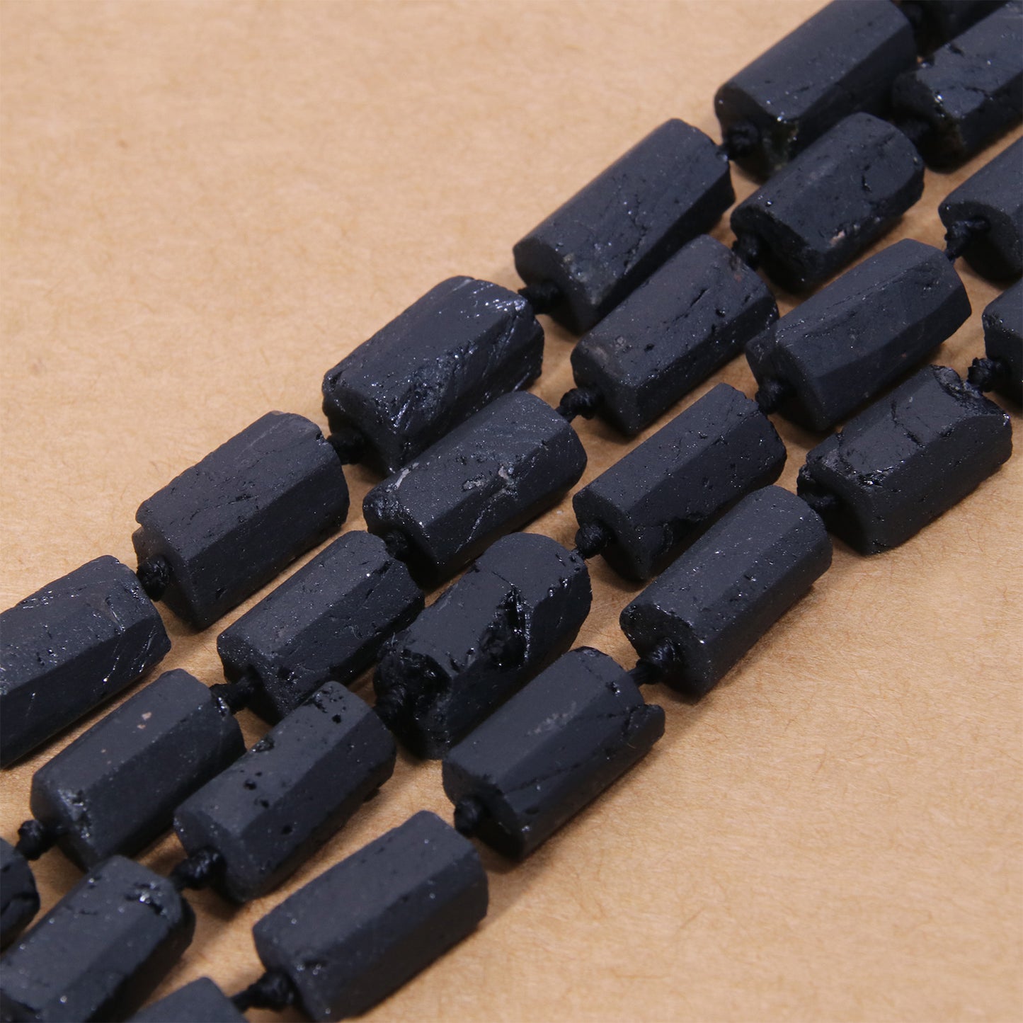 Raw Black Tourmaline Tube Beads - Natural Crystal Energy Jewelry Supplies