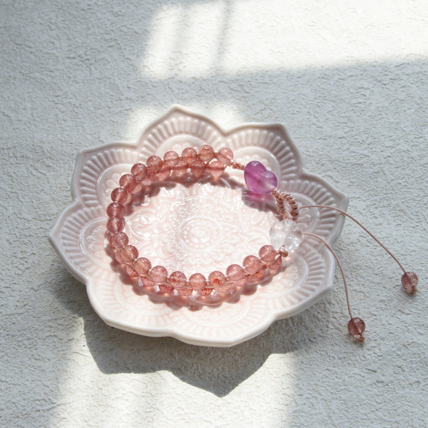 DB613 Starwberry Quartz Double Beads Bracelet for Women Girls