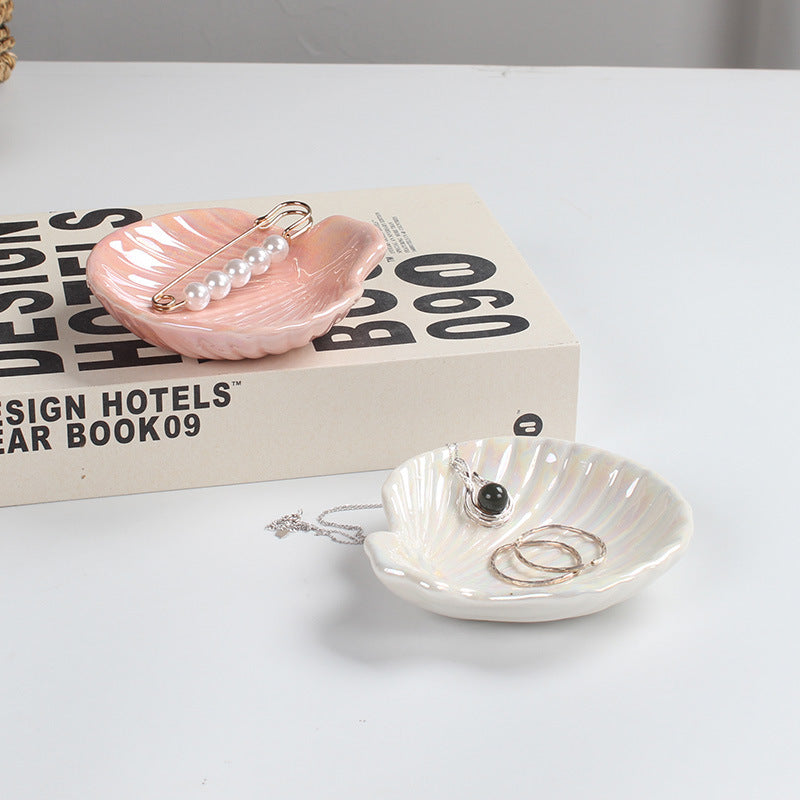 Seashell Ceramic Jewelry Tray Trinket Holder, Decorative Storage Bowl (4x4 inches)