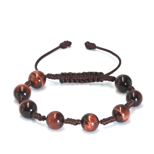 Handmade Red Tigers Eye Beads Bracelet 10mm, Adjustable Bracelet 6.5"