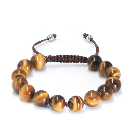 Handmade Tigers Eye Beads Bracelet 10mm With Vajra Knot, Adjustable Bracelet 6.5"